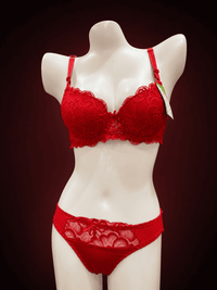Wine Red Lace Push-Up Bra & Panty Set – Underwired Lingerie Set