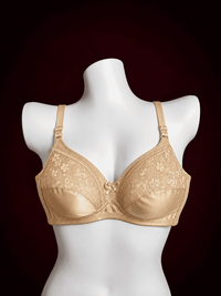 Floral Lace Upper Cup Underwired Bra – Non-Padded Full Coverage Everyday Bra
