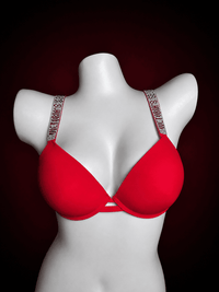 Rhinestone Shine Strap Plunge Push-Up Bra – Deep V Smooth Molded Cup