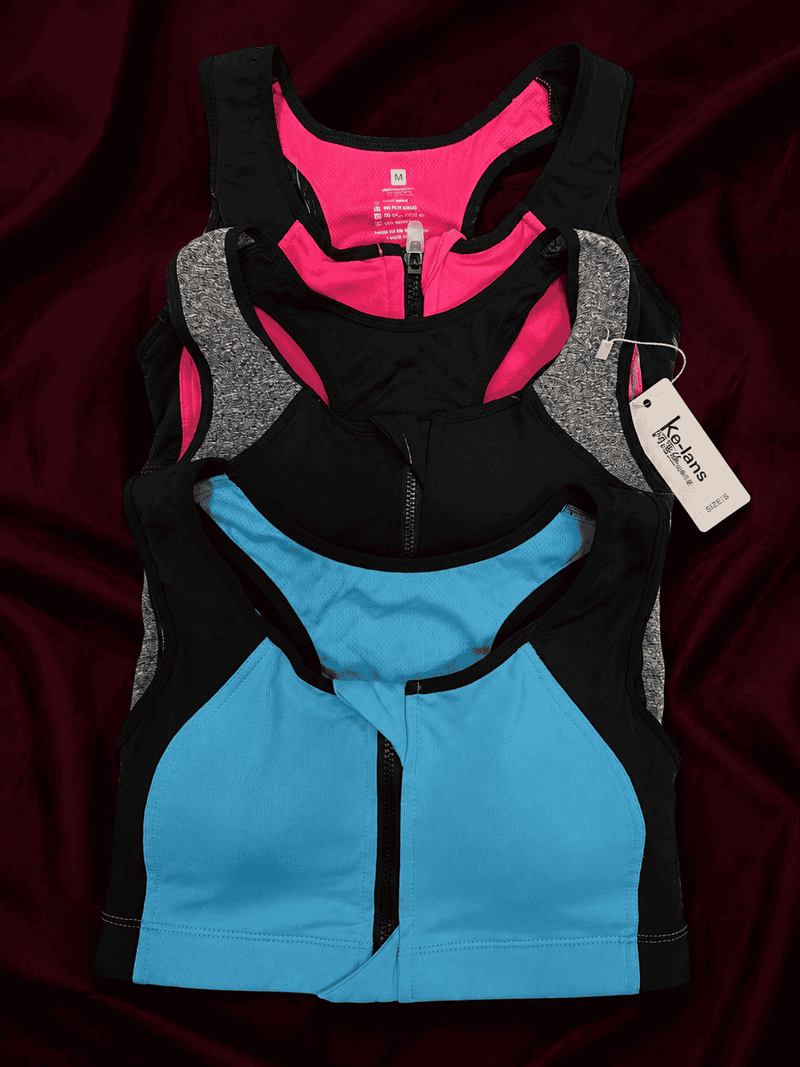 Zip-Front Racerback Sports Bra – High Support Color Block Athletic Bra