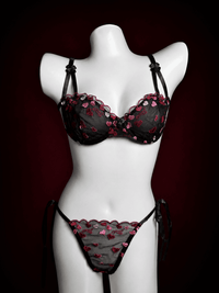 Heart Embroidered Sheer Mesh Push-Up Bra & Side-Tie Thong Set – Valentine Lingerie Set