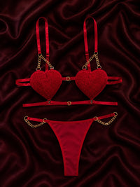 Crimson Heart Chain Lingerie Set