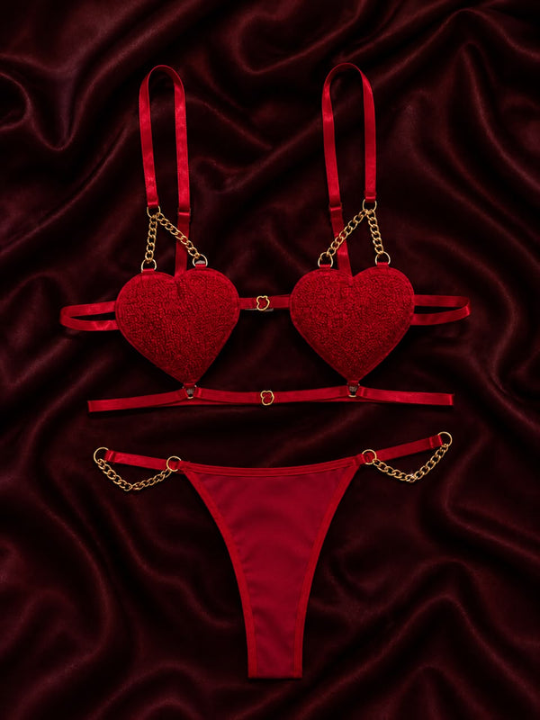 Crimson Heart Chain Lingerie Set