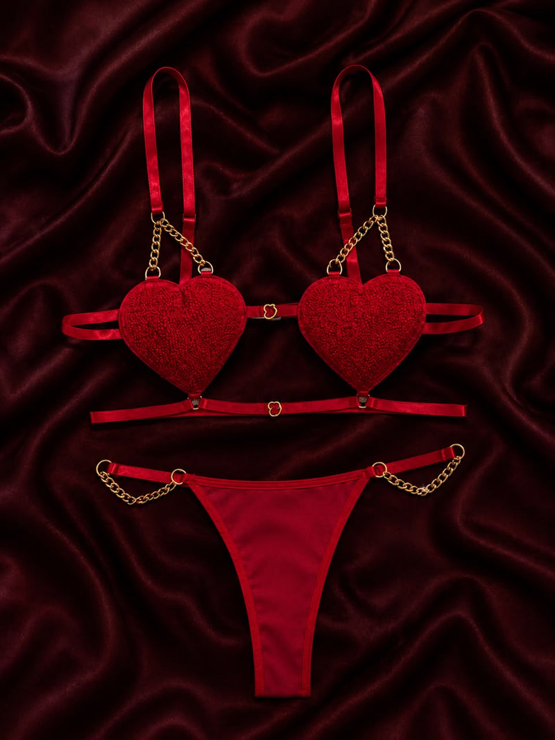 Crimson Heart Chain Lingerie Set