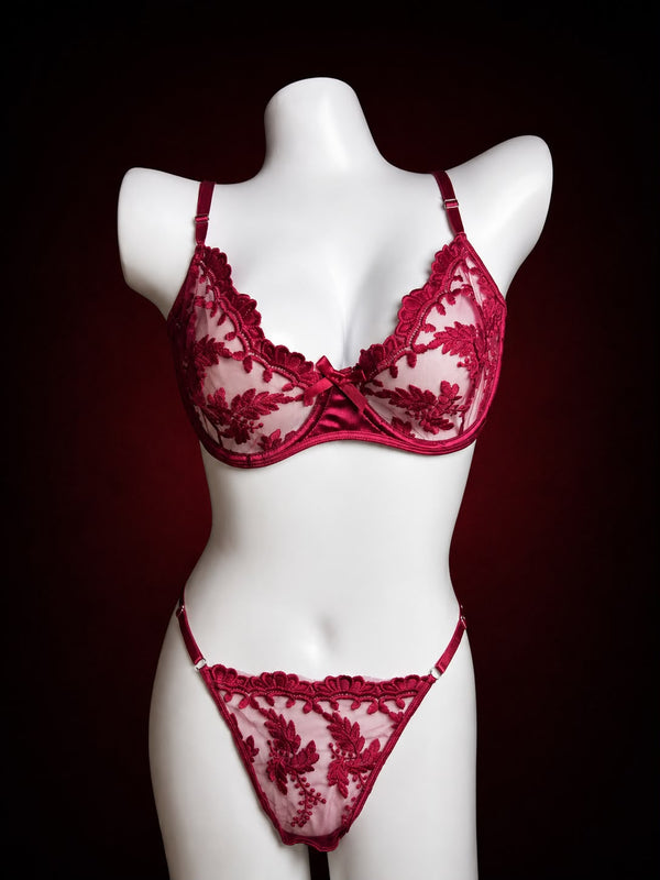 Crimson Bloom Lace Set