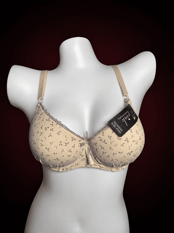 Ditsy Leaf Print Underwired Bra – Lace Trim Demi Cup Everyday Bra