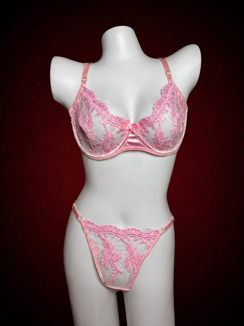 Crimson Bloom Lace Set