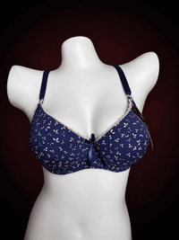 Ditsy Leaf Print Underwired Bra – Lace Trim Demi Cup Everyday Bra