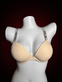 Rhinestone Shine Strap Plunge Push-Up Bra – Deep V Smooth Molded Cup