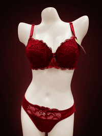 Wine Red Lace Push-Up Bra & Panty Set – Underwired Lingerie Set